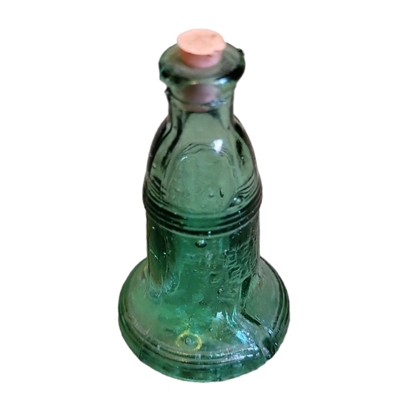 Vintage Wheaton Green Glass Liberty Bell Bottle 6" - Picture 1 of 3